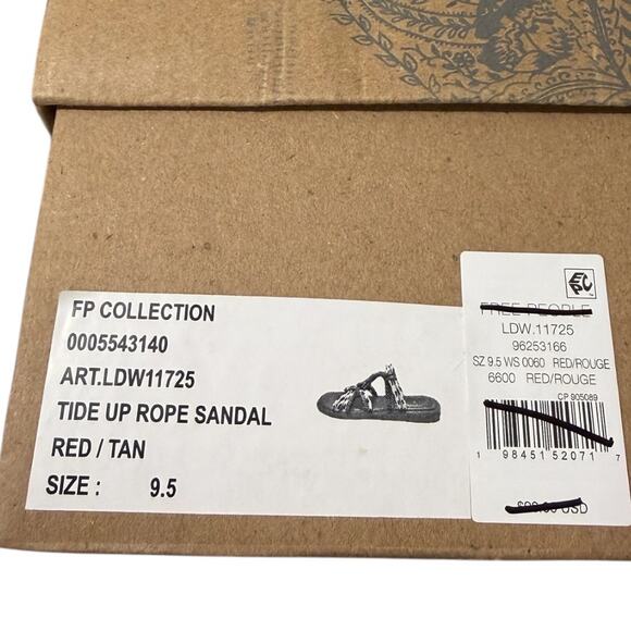 Free People Tied-Up Rope Sandals Women’s 9.5 Red Tan Square Toe Strappy NIB - Picture 3 of 9